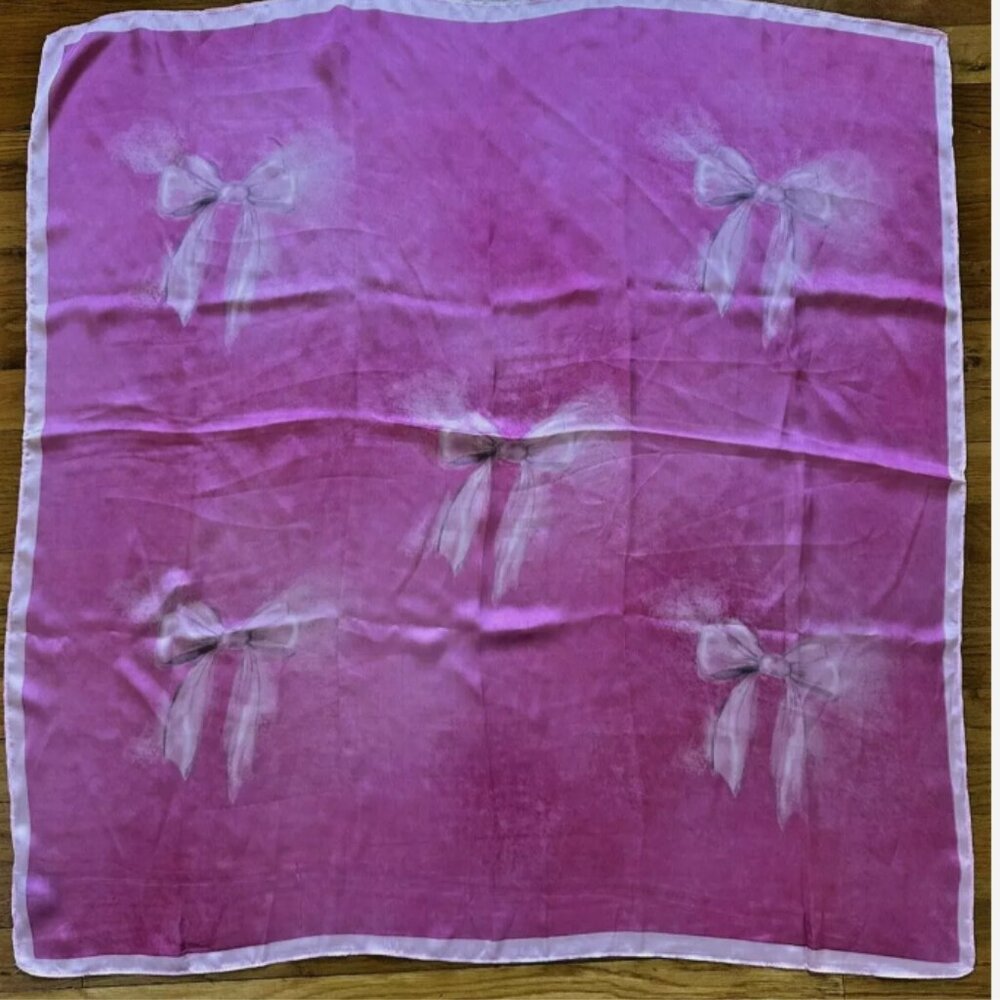 STEVE MADDEN PINK SILKY SCARF WRAP WHITE BOW ACCENTS